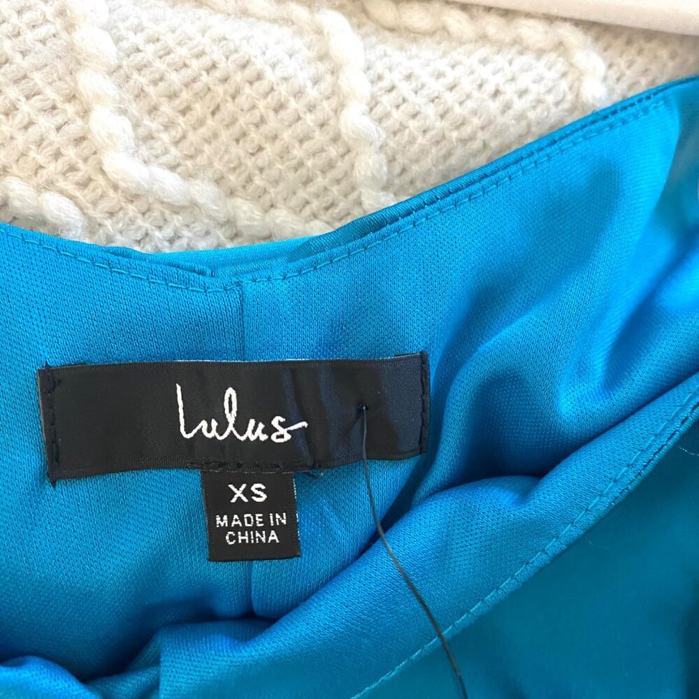 NWT Lulus Easy Radiance Satin Slip Maxi Dress Sleeveless Leg Slit Gown Teal Blue - Picture 6 of 7